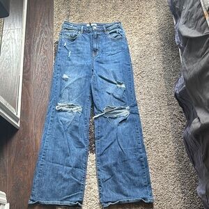 Classic Blue Distressed Wide Leg Jeans